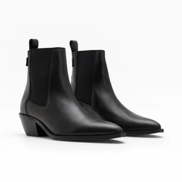 All Saints Fox Pointed Black Toe Leather Chelsea Boots – Sz EU37/US7